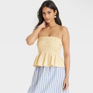 Women's Universal Thread Peplum Tube Top Linen Rayon Blend Yellow Size M